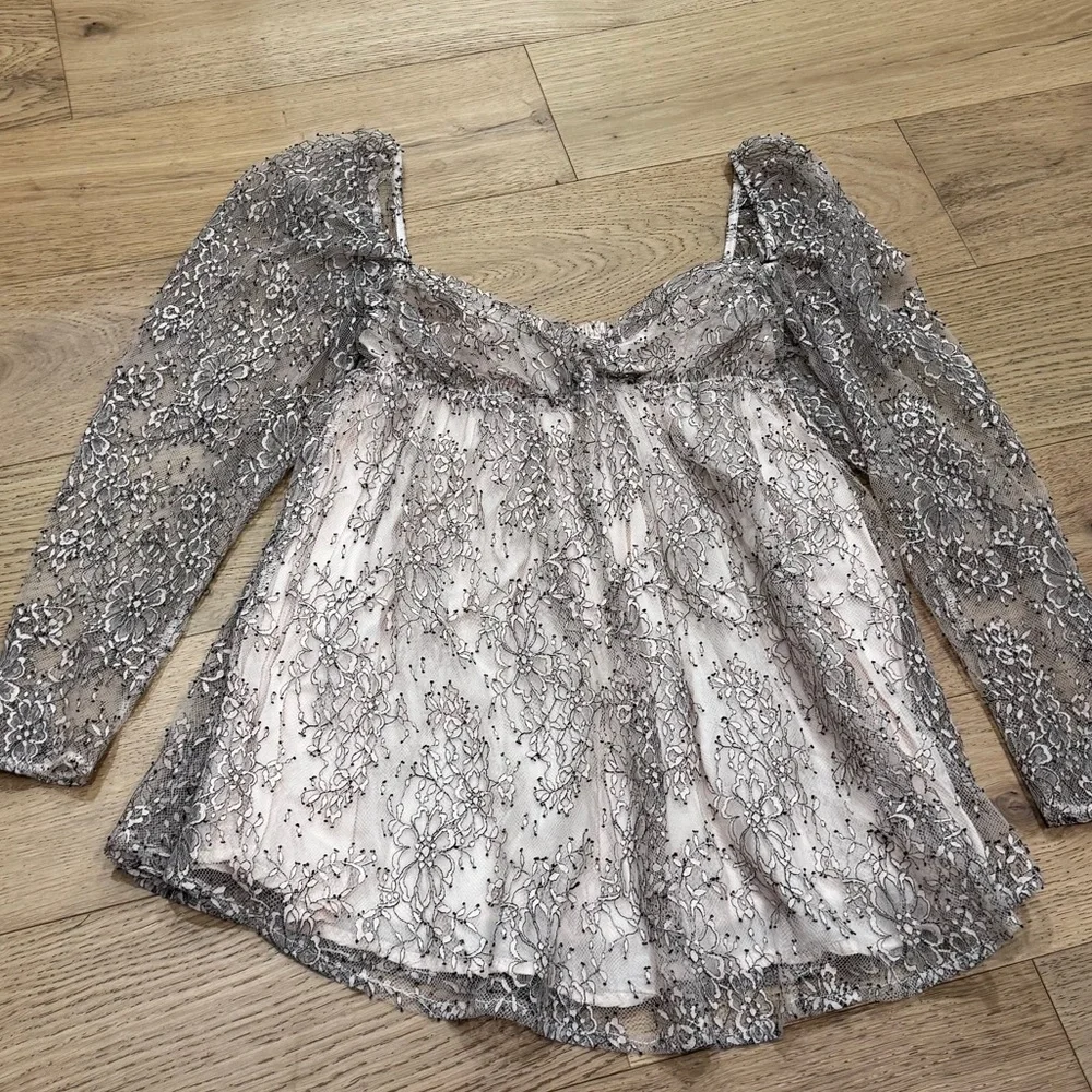 NEW Free People Heavenly Lace Tunic Top Champagne Toast Size XS Romantic‎ Blouse